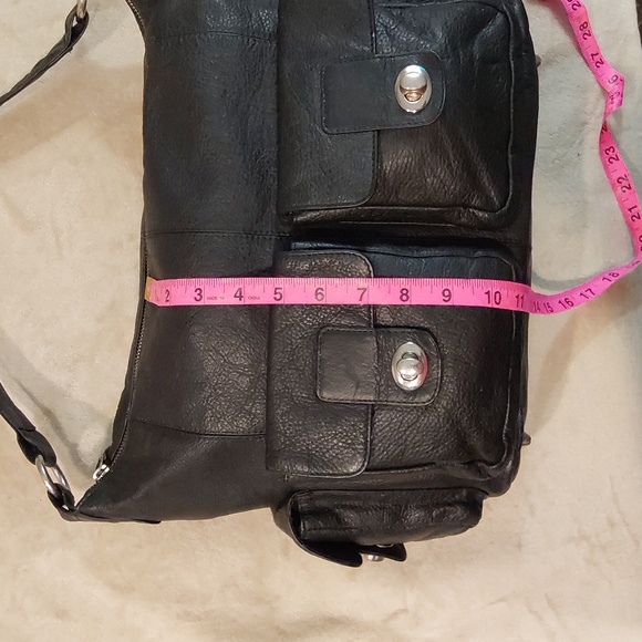 Marta Ponti Large black pebbled leather hobo bag With Silver Accents - Picture 4 of 15